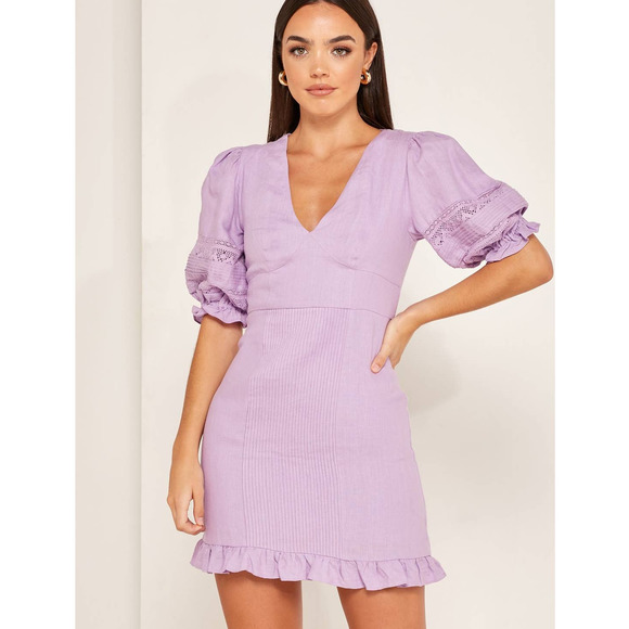 Nordstrom Dresses & Skirts - NWT Foxiedox Small Linen Puff Sleeve Pintuck Ruffle Mini Dress Lavender McKenna